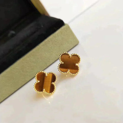[Bling Jewelrys ]CLOVER MEDIUM 1 MOTIFS TIGER EYE EARRINGS