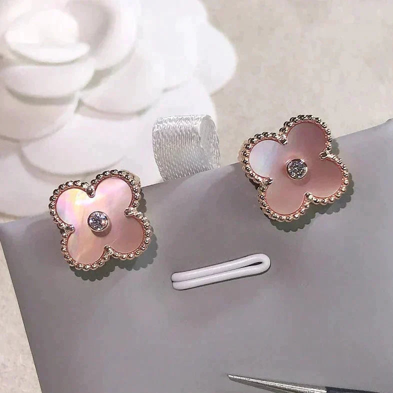[Bling Jewelrys] CLOVER MEDIUM 1 MOTIV PINK PERLMUTT DIAMANT OHRRINGE