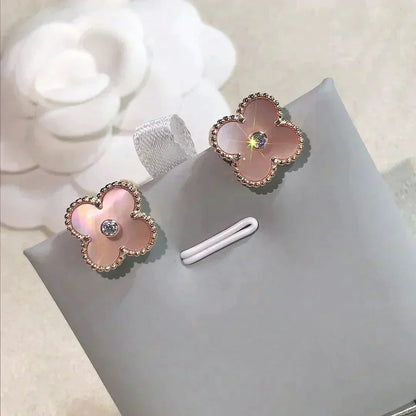 [Bling Jewelrys] CLOVER MEDIUM 1 MOTIV PINK PERLMUTT DIAMANT OHRRINGE