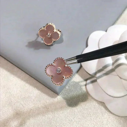 [Bling Jewelrys] CLOVER MEDIUM 1 MOTIV PINK PERLMUTT DIAMANT OHRRINGE