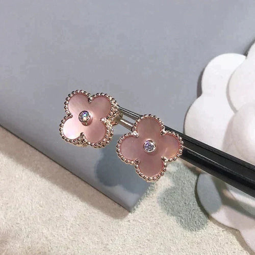 [Bling Jewelrys] CLOVER MEDIUM 1 MOTIV PINK PERLMUTT DIAMANT OHRRINGE