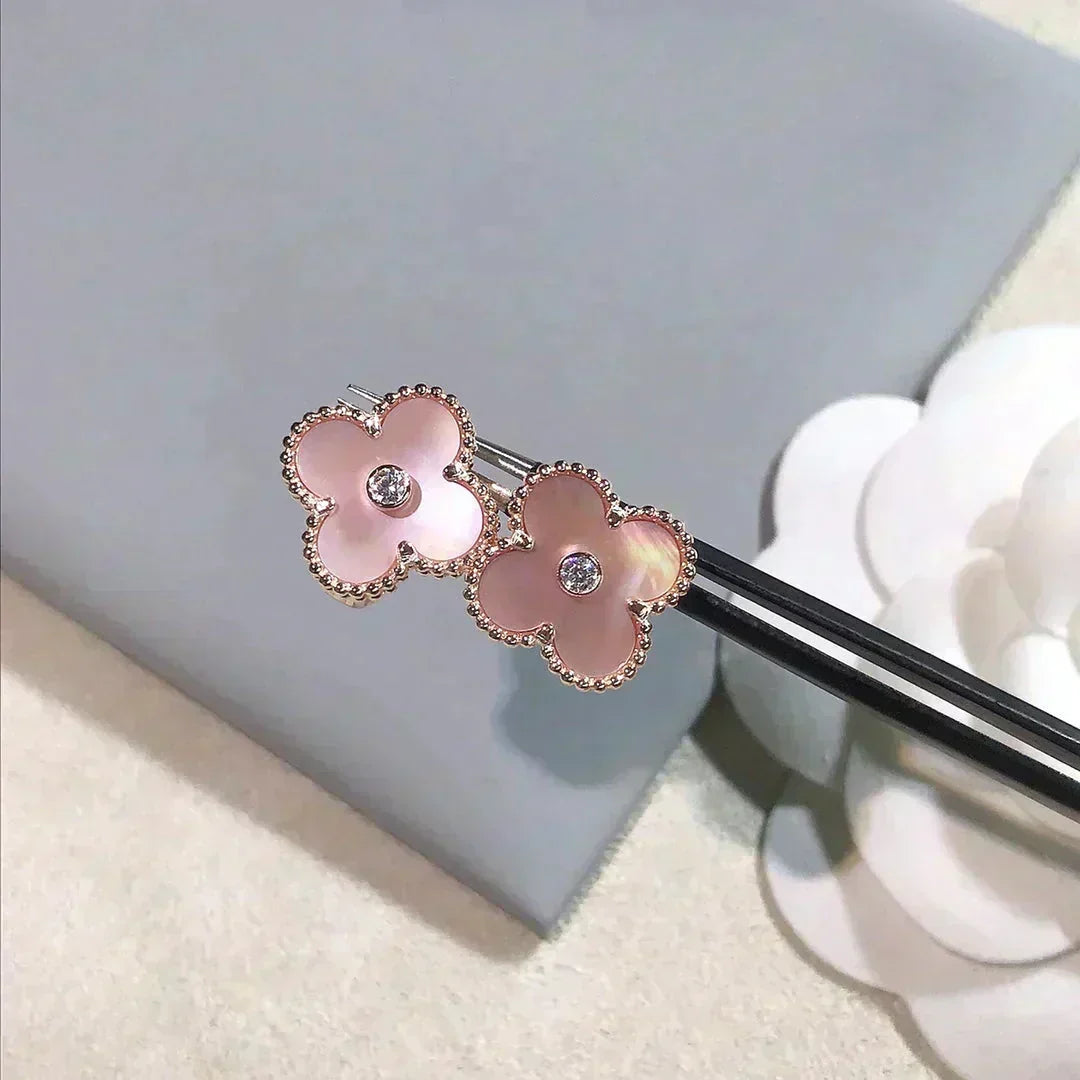 [Bling Jewelrys] CLOVER MEDIUM 1 MOTIV PINK PERLMUTT DIAMANT OHRRINGE