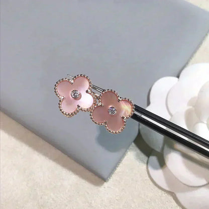 [Bling Jewelrys] CLOVER MEDIUM 1 MOTIV PINK PERLMUTT DIAMANT OHRRINGE