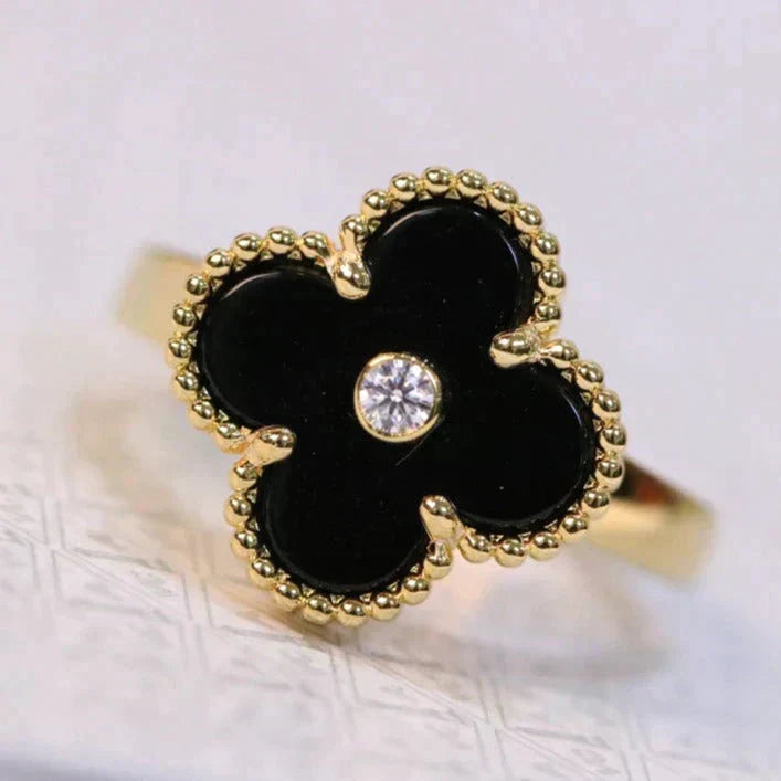 [Bling Jewelrys ]CLOVER ONYX RING GOLD DIAMOND