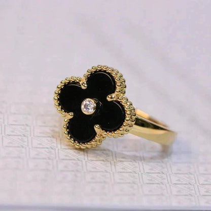 [Bling Jewelrys ]CLOVER ONYX RING GOLD DIAMOND