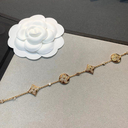 [Bling Jewelrys ]STAR AND SUN 4 MOTIFS GOLD DIAMONDS BRACELET