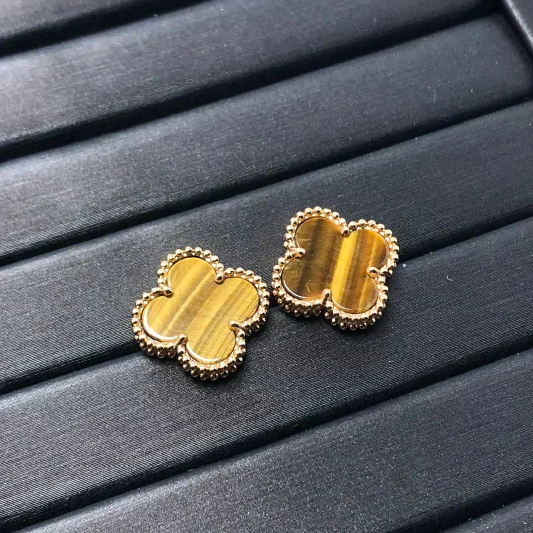 [Bling Jewelrys ]CLOVER MEDIUM 1 MOTIFS TIGER EYE EARRINGS