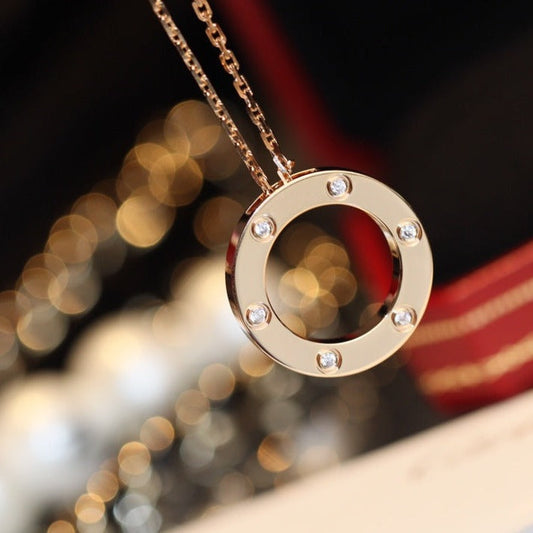 [Bling Jewelrys ]LOVE NECKLACE 16MM 6 DIAMONDS PINK GOLD