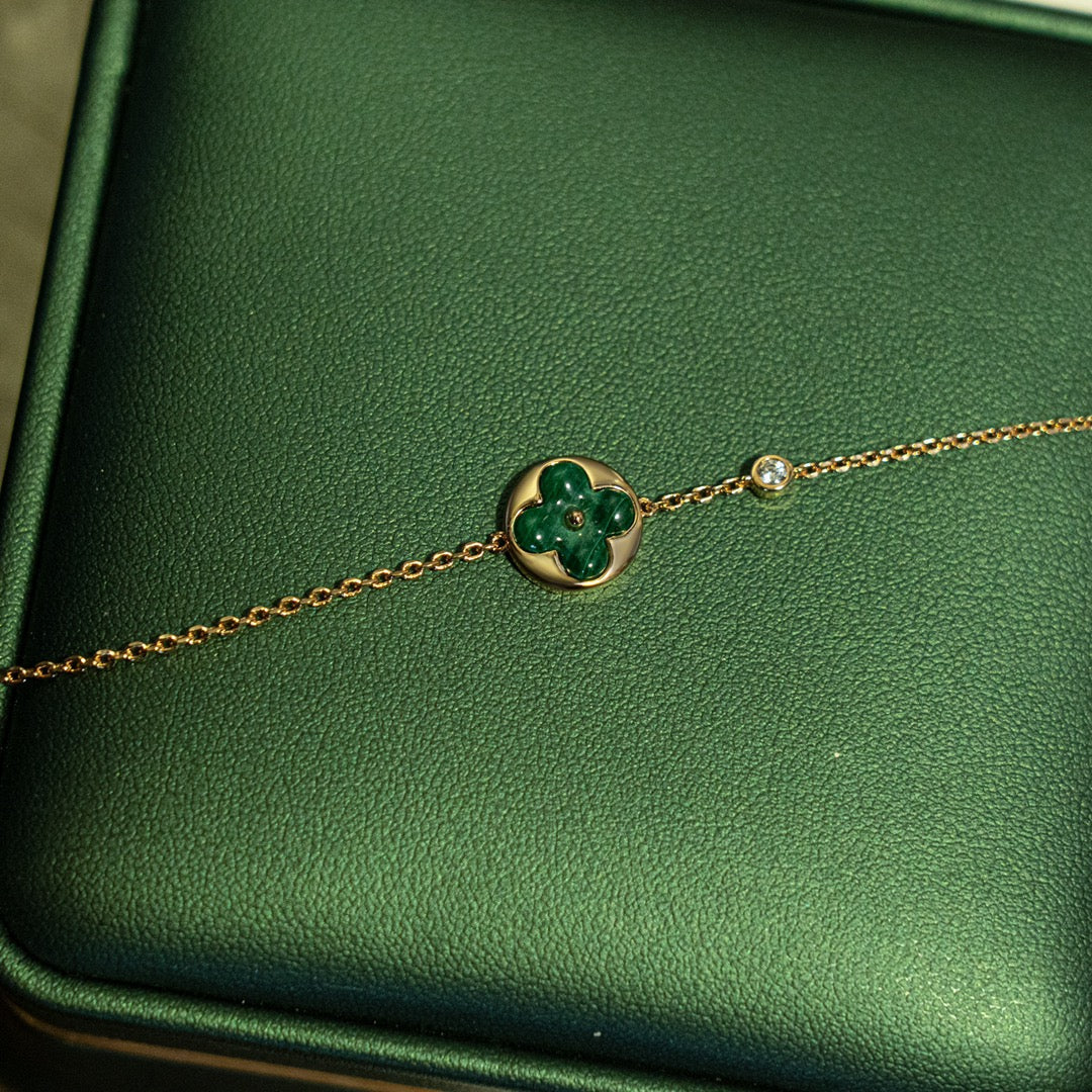 [Bling Jewelrys ]SUN MALACHITE 1 DIAMOND PINK GOLD BRACELET