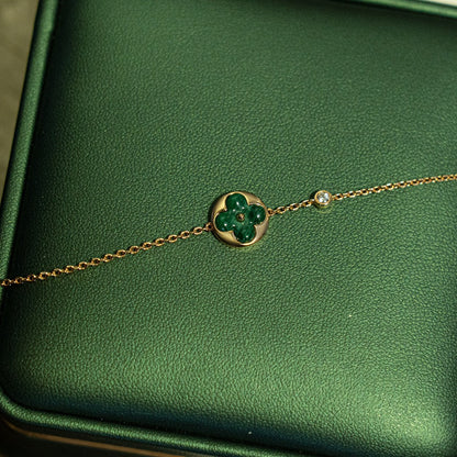 [Bling Jewelrys ]SUN MALACHITE 1 DIAMOND PINK GOLD BRACELET