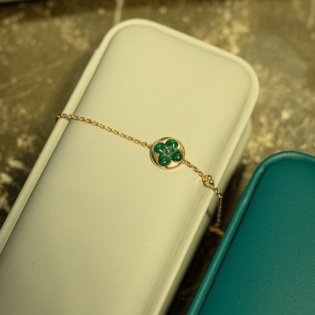 [Bling Jewelrys ]SUN MALACHITE 1 DIAMOND PINK GOLD BRACELET