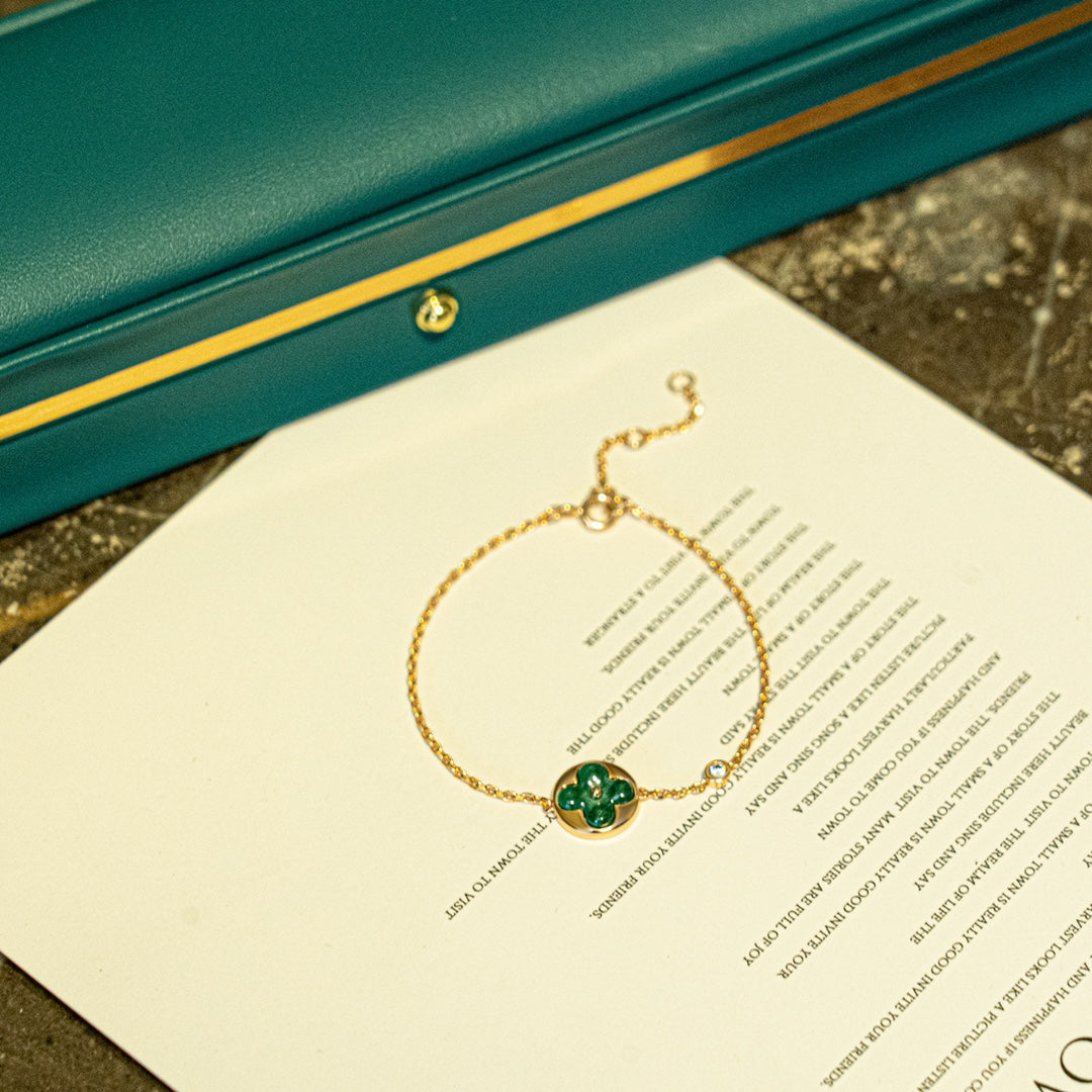 [Bling Jewelrys ]SUN MALACHITE 1 DIAMOND PINK GOLD BRACELET