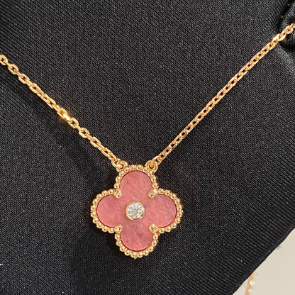 [Bling Jewelrys] KLEEBATT 15MM DIAMANT RHODONIT HALSKETTE