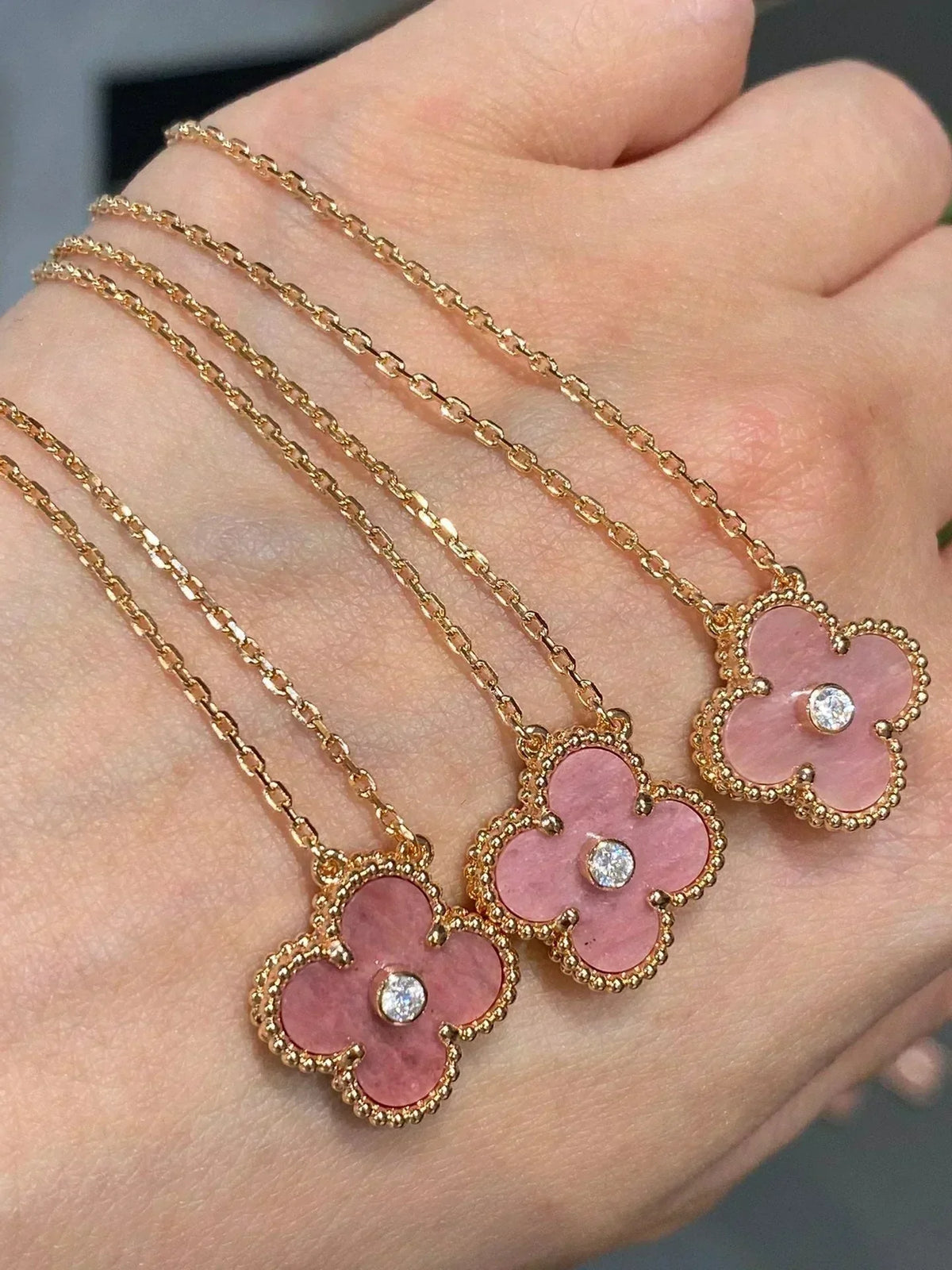 [Bling Jewelrys] KLEEBATT 15MM DIAMANT RHODONIT HALSKETTE