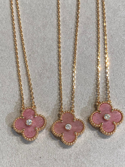 [Bling Jewelrys] KLEEBATT 15MM DIAMANT RHODONIT HALSKETTE