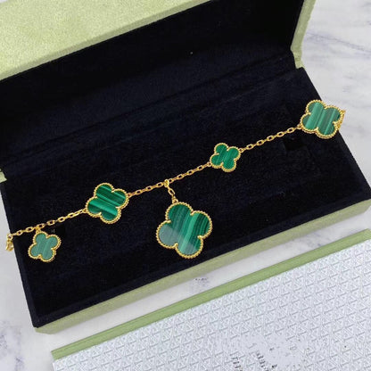[Bling Jewelrys ]MAGIC CLOVER MALACHITE GOLD BRACELET 5 MOTIFS