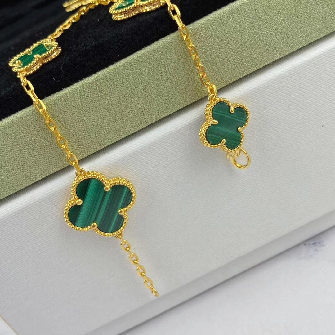 [Bling Jewelrys ]MAGIC CLOVER MALACHITE GOLD BRACELET 5 MOTIFS