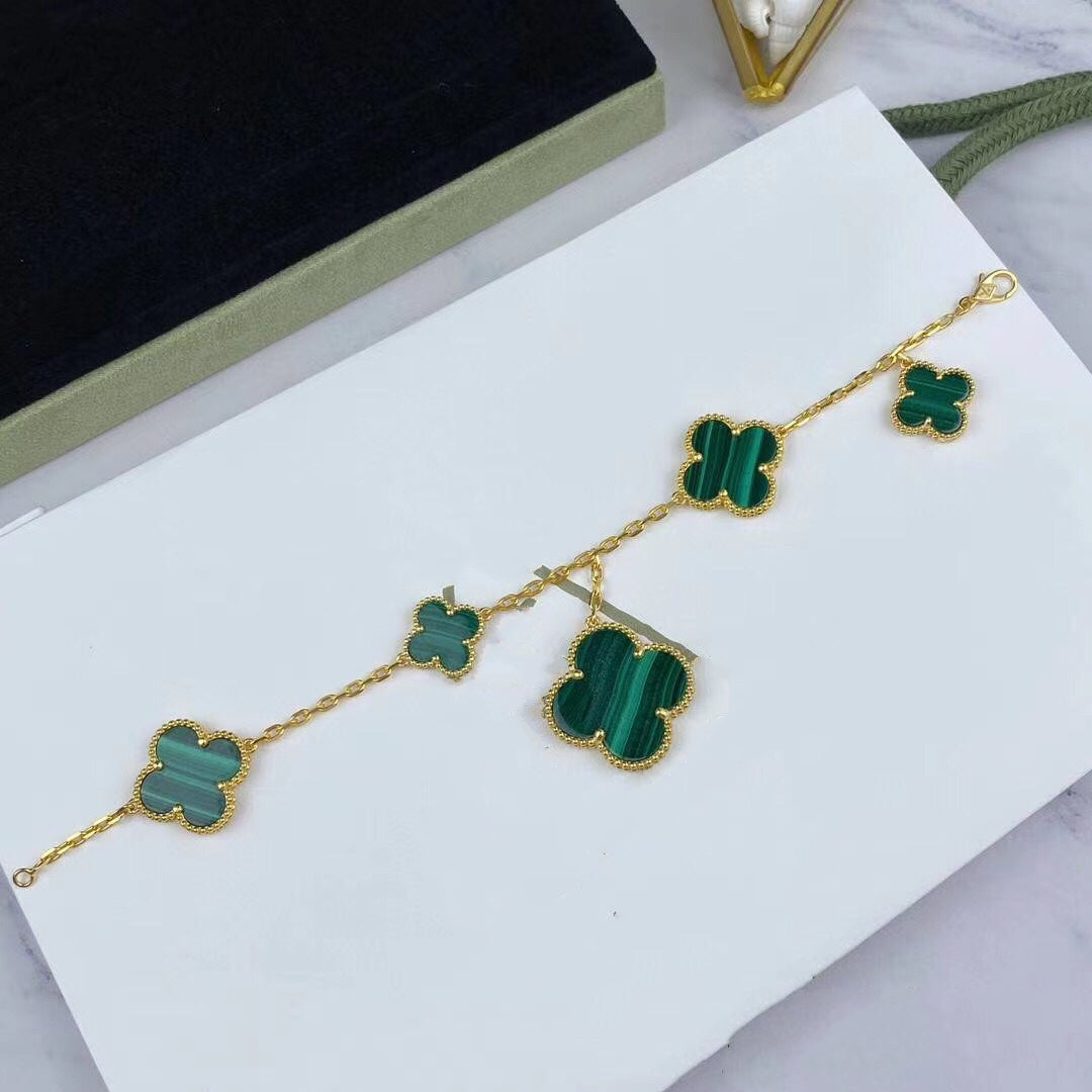 [Bling Jewelrys ]MAGIC CLOVER MALACHITE GOLD BRACELET 5 MOTIFS