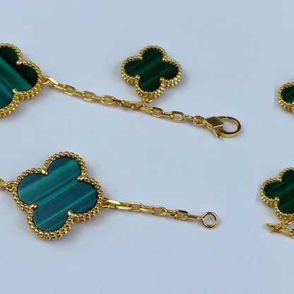 [Bling Jewelrys ]MAGIC CLOVER MALACHITE GOLD BRACELET 5 MOTIFS
