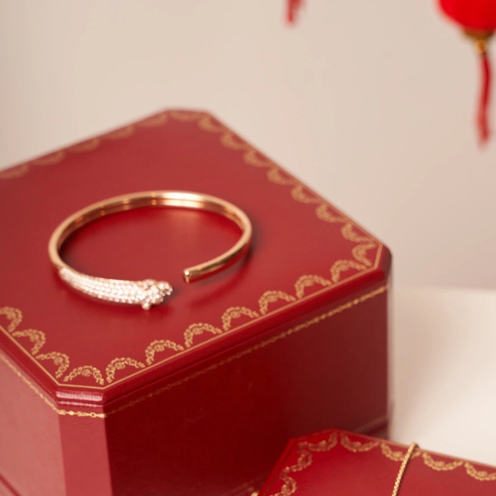 [Bling Jewelrys ]PANTHERE ROSÉGOLD-DIAMANT-ARMREIF MIT OFFENER SCHIENE
