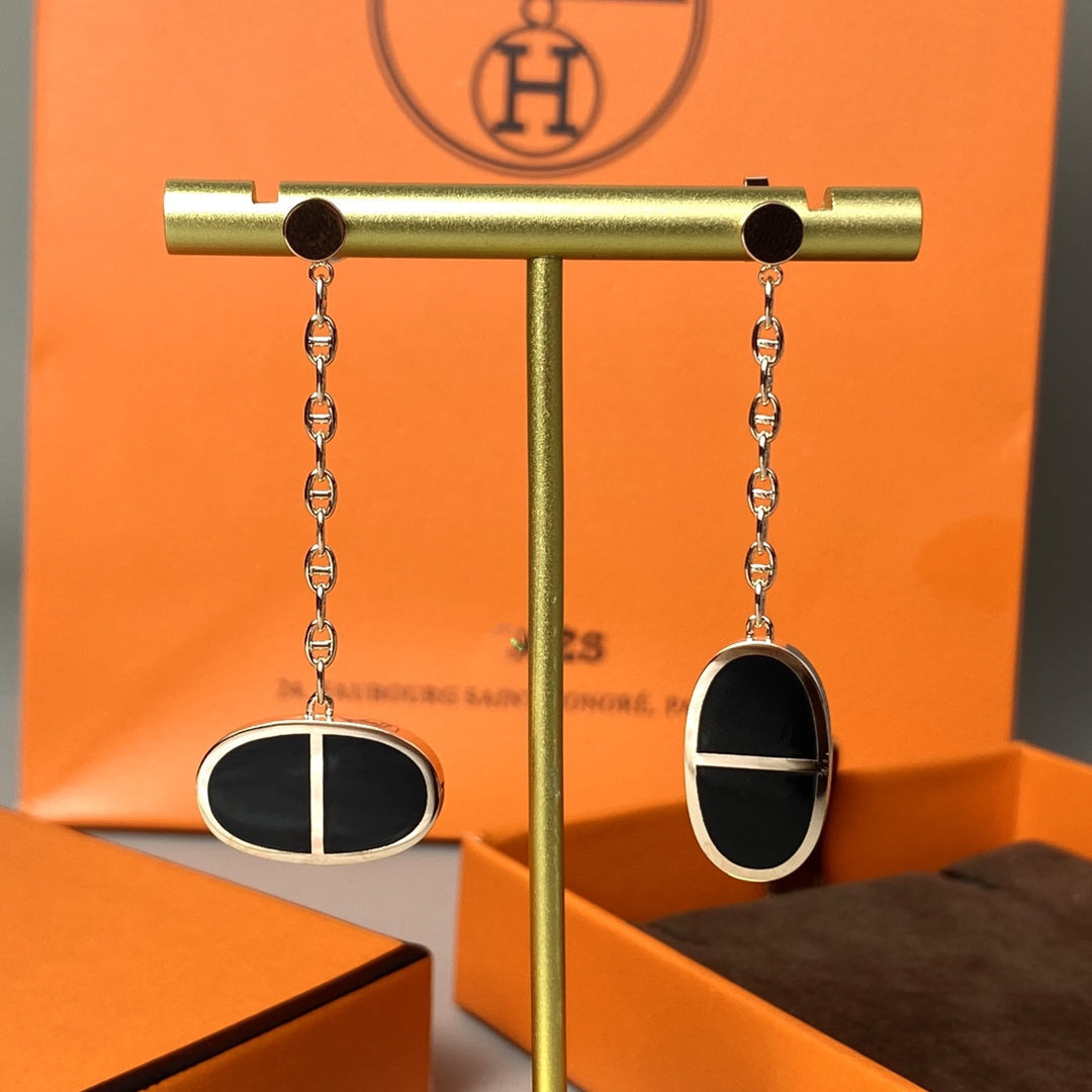 [Bling Jewelrys ]CHAINE VERSO BLACK CERAMIC EARRINGS