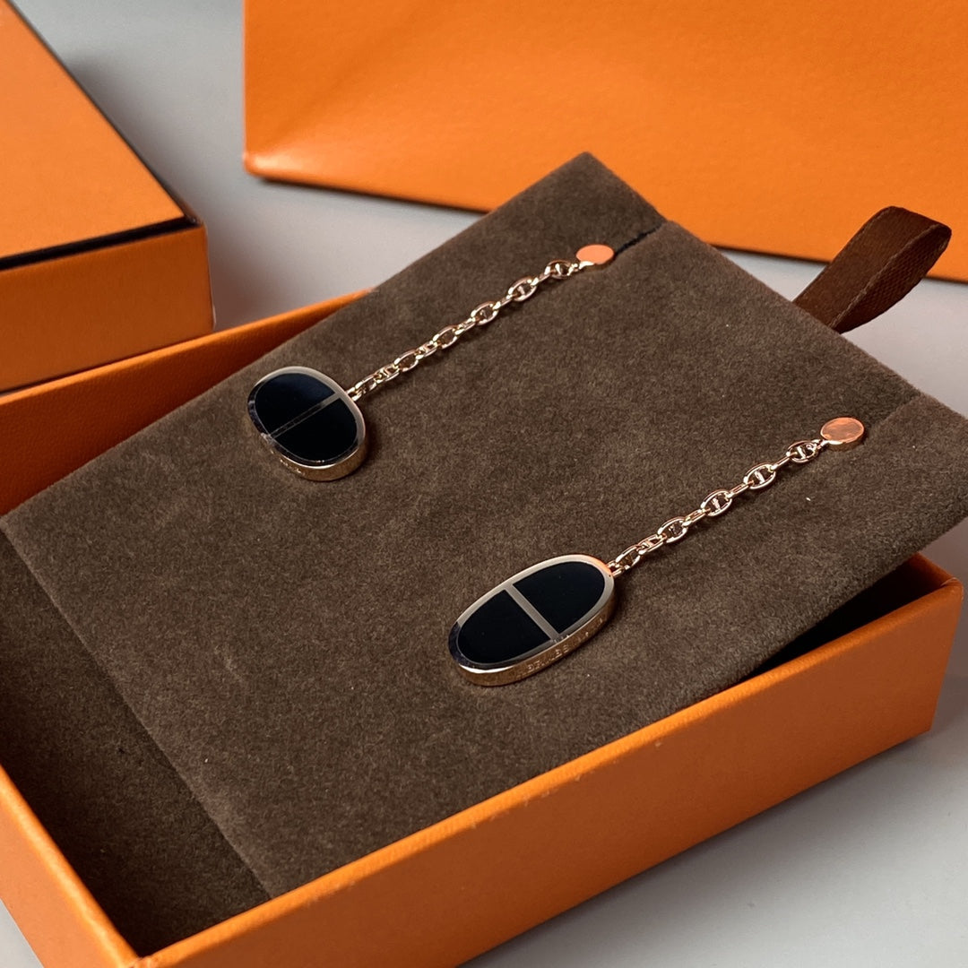 [Bling Jewelrys ]CHAINE VERSO BLACK CERAMIC EARRINGS