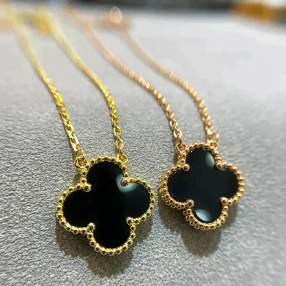 [Bling Jewelrys ]CLOVER 15MM BLACK ONYX SINGLE FLOWER NECKLACE