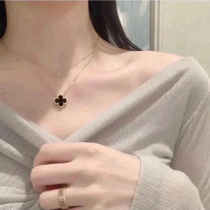 [Bling Jewelrys ]CLOVER 15MM BLACK ONYX SINGLE FLOWER NECKLACE
