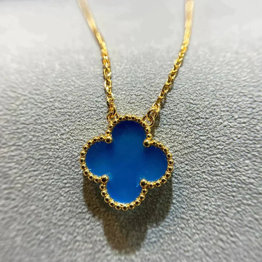 [Bling Jewelrys ]CLOVER 15MM BLUE AGATE NECKLACE