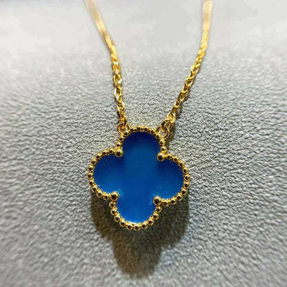 [Bling Jewelrys ]CLOVER 15MM BLUE AGATE NECKLACE