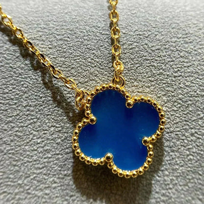 [Bling Jewelrys ]CLOVER 15MM BLUE AGATE NECKLACE