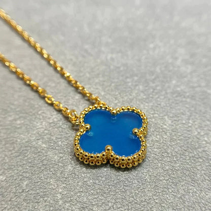 [Bling Jewelrys ]CLOVER 15MM BLUE AGATE NECKLACE