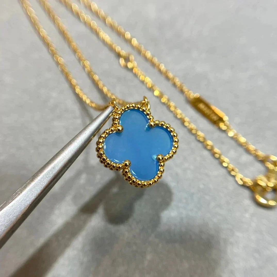 [Bling Jewelrys ]CLOVER 15MM BLUE AGATE NECKLACE
