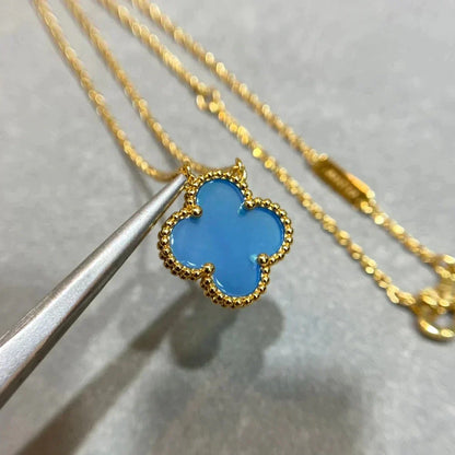 [Bling Jewelrys ]CLOVER 15MM BLUE AGATE NECKLACE