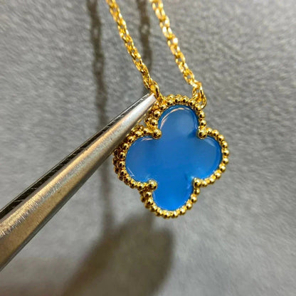 [Bling Jewelrys ]CLOVER 15MM BLUE AGATE NECKLACE