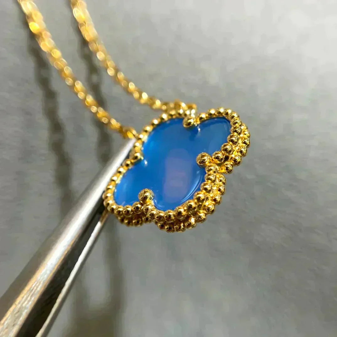[Bling Jewelrys ]CLOVER 15MM BLUE AGATE NECKLACE