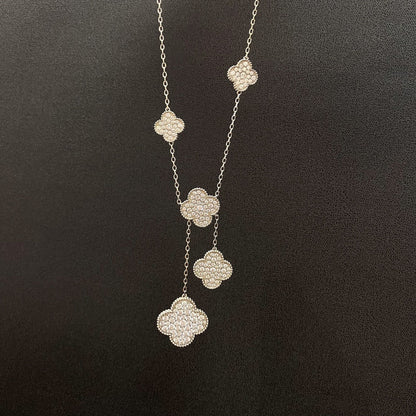 [Bling Jewelrys ]CLOVER 5 MOTIFS SILVER DIAMONDS NECKLACE