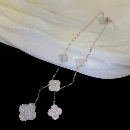 [Bling Jewelrys ]CLOVER 5 MOTIFS SILVER DIAMONDS NECKLACE