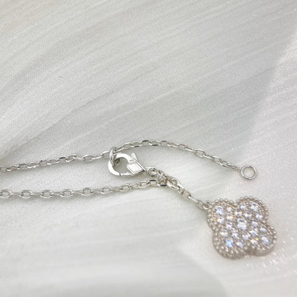 [Bling Jewelrys ]CLOVER 5 MOTIFS SILVER DIAMONDS NECKLACE
