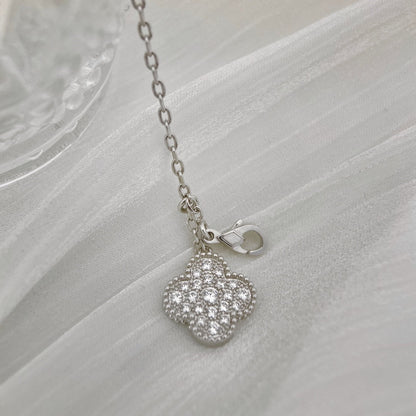 [Bling Jewelrys ]CLOVER 5 MOTIFS SILVER DIAMONDS NECKLACE