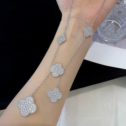 [Bling Jewelrys ]CLOVER 5 MOTIFS SILVER DIAMONDS NECKLACE