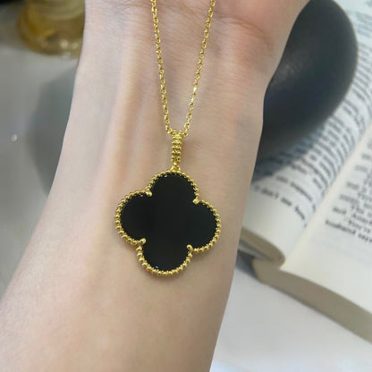[Bling Jewelrys ]CLOVER 25MM NECKLACE GOLD ONYX
