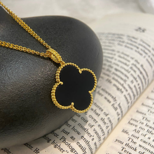 [Bling Jewelrys] KLEEBLATT 25MM HALSKETTE GOLD ONYX