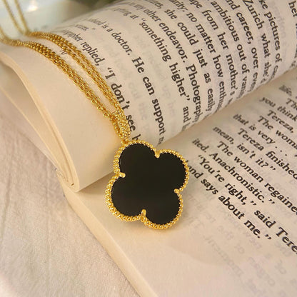 [Bling Jewelrys ]CLOVER 25MM NECKLACE GOLD ONYX