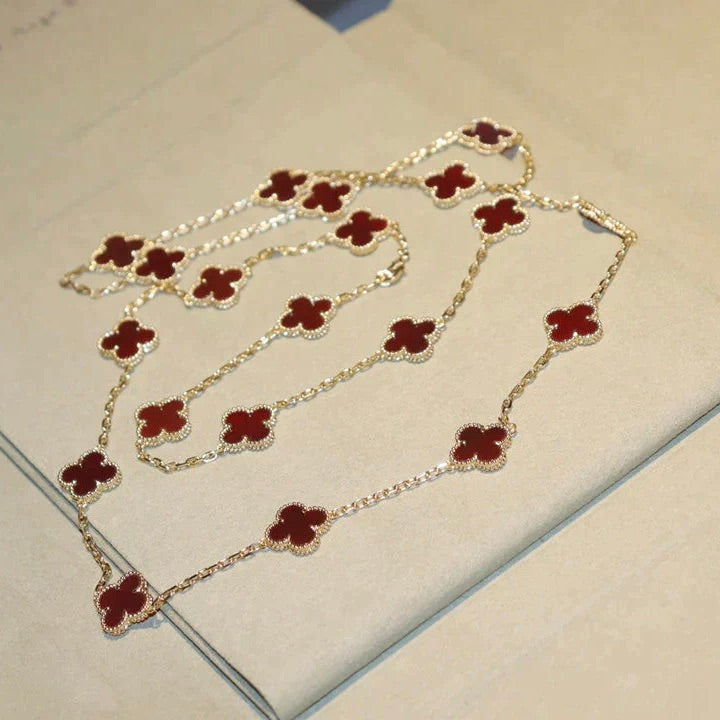[Bling Jewelrys ]CLOVER 20 MOTIFS CARNELIAN NECKLACE
