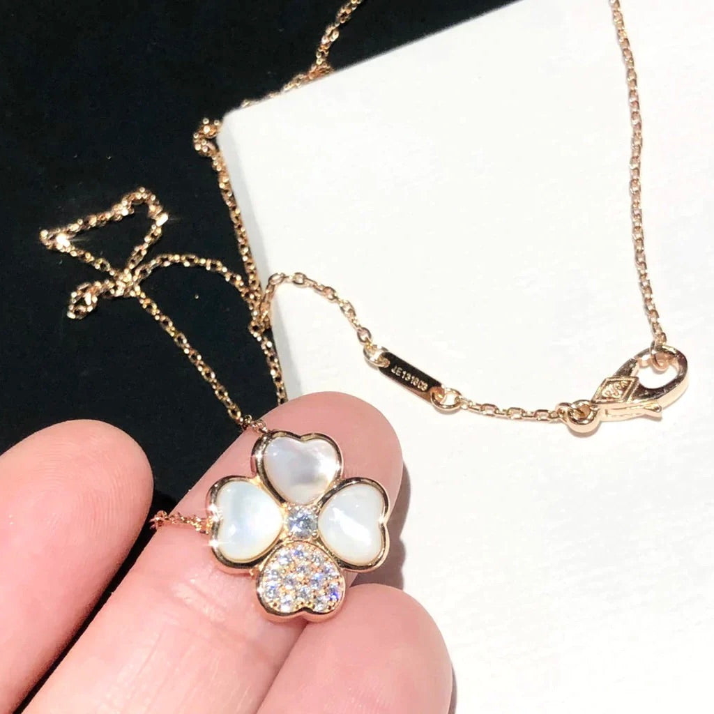 [Bling Jewelrys] KLEEBATT MOP DIAMANT ROSÉGOLD-HALSKETTE