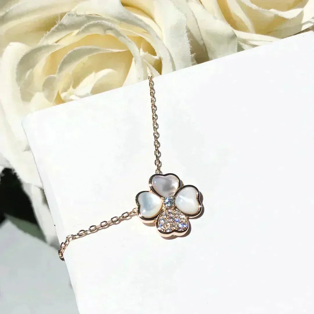 [Bling Jewelrys] KLEEBATT MOP DIAMANT ROSÉGOLD-HALSKETTE