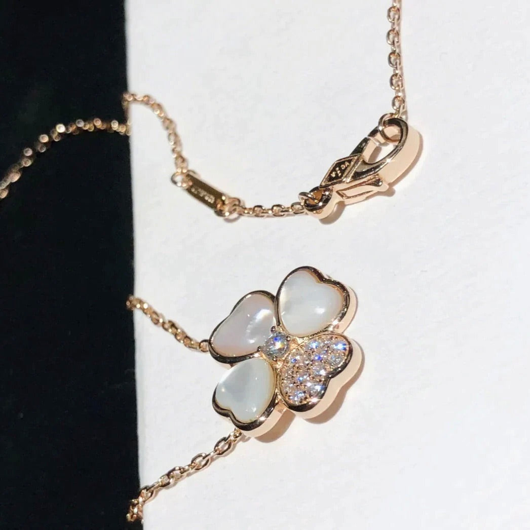 [Bling Jewelrys] KLEEBATT MOP DIAMANT ROSÉGOLD-HALSKETTE