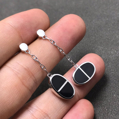 [Bling Jewelrys ]CHAINE VERSO BLACK CERAMIC SILVER EARRINGS