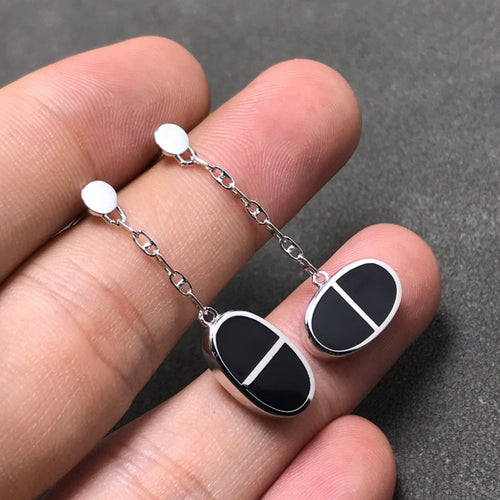 [Bling Jewelrys ]CHAINE VERSO BLACK CERAMIC SILVER EARRINGS